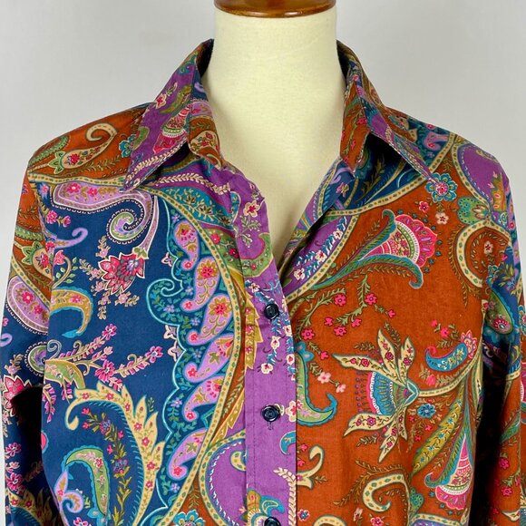 Coldwater Creek Full Button Top Sz PL 14-16 Western Floral Paisley Boho Gypsy - Picture 2 of 6